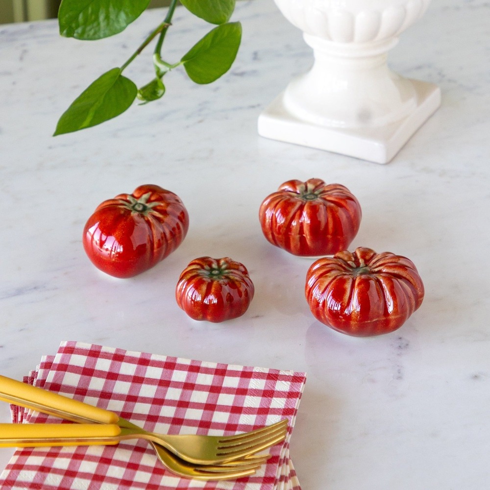 ONE HUNDRED 80 DEGREES Ceramic Tomatos OS Red Kitchen Decor Set of 4 Zodax NEW